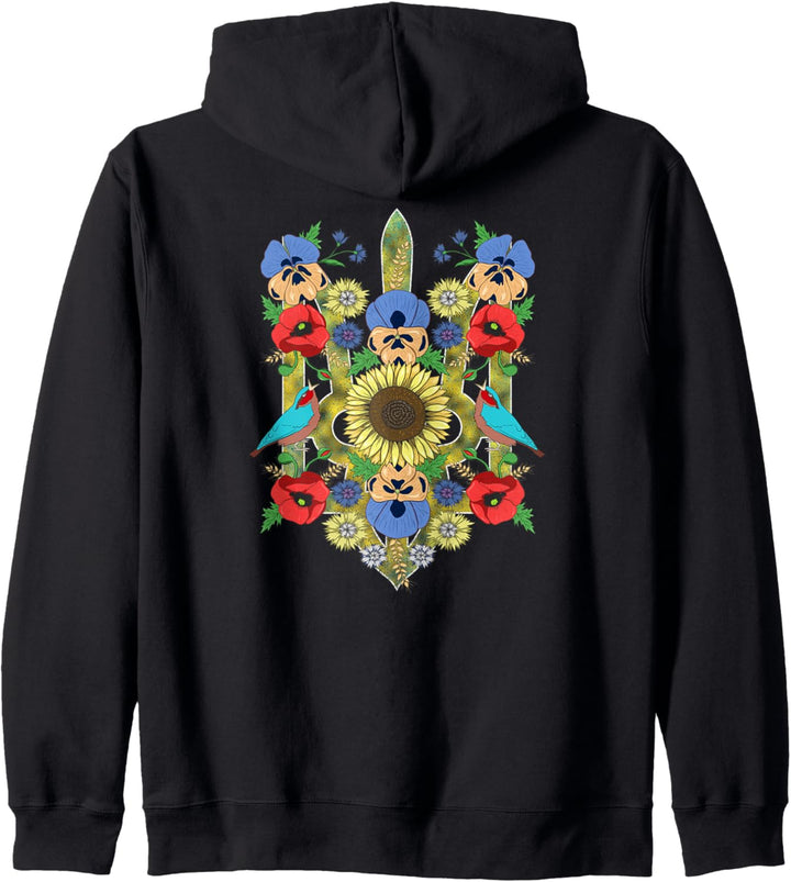 Ukraine Birds Sonnenblume Trysub Vintage Ukrainische Vyshyvanka Kapuzenjacke