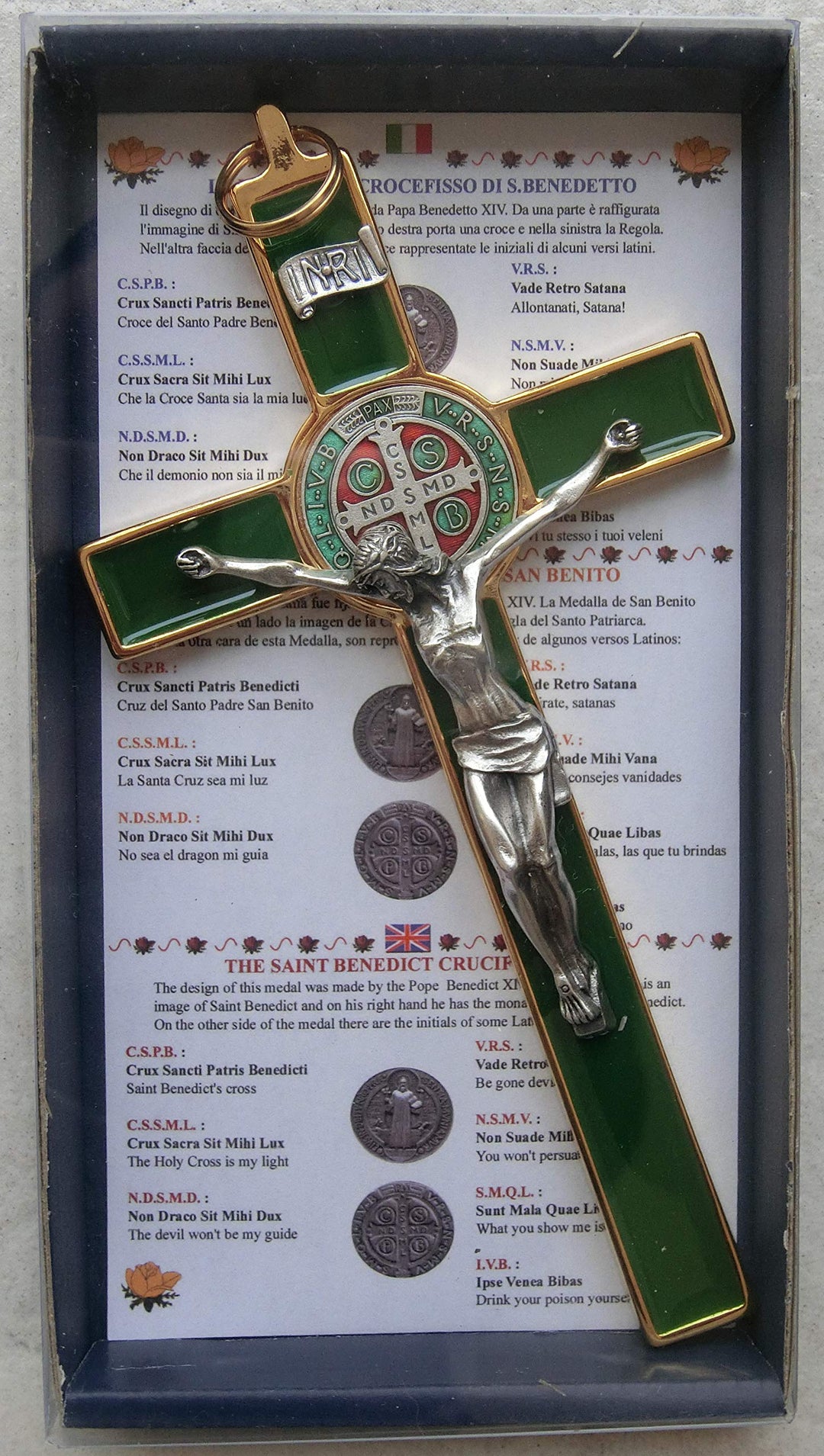 GTBITALY 10.004.21 GRÜN Kreuz Kreuz gold gold St. Benedikt 20 cm handemailliert mit Geschenkbox und