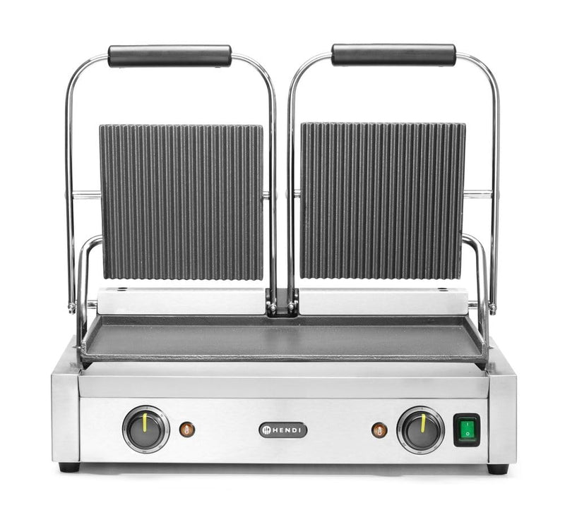 HENDI Kontaktgrill, Doppelversion, Elektrogrill, Tischgrill, Sandwichtoaster, Regelbar bis max. 300°