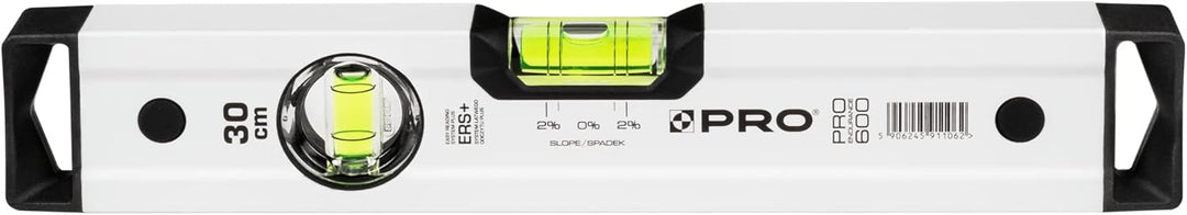 PRO600 Wasserwaage 30cm mit 2% Gefälle - Ergonomischen Profil und ERS+ (Easy Reading System) Präzise