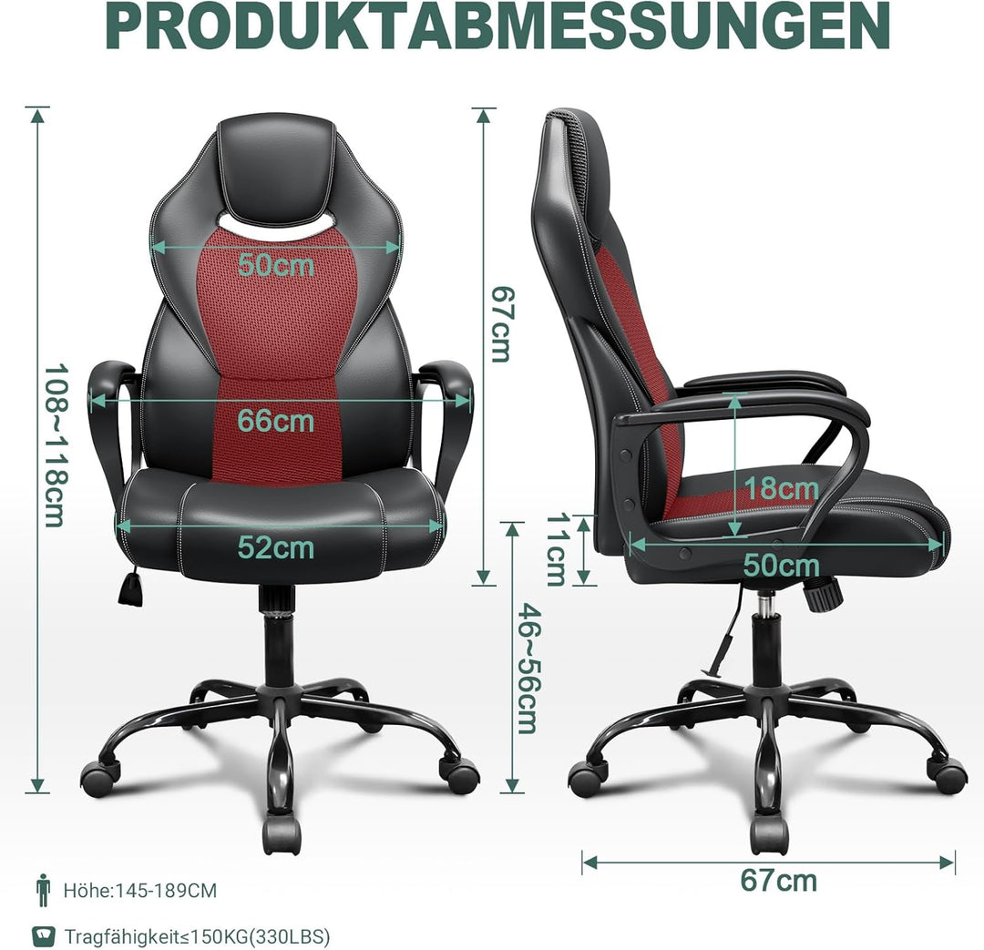 BASETBL Bürostuhl Racing Stuhl Gaming Stuhl Sessel Schreibtischstuhl Ergonomisch Drehstuhl Sportsitz