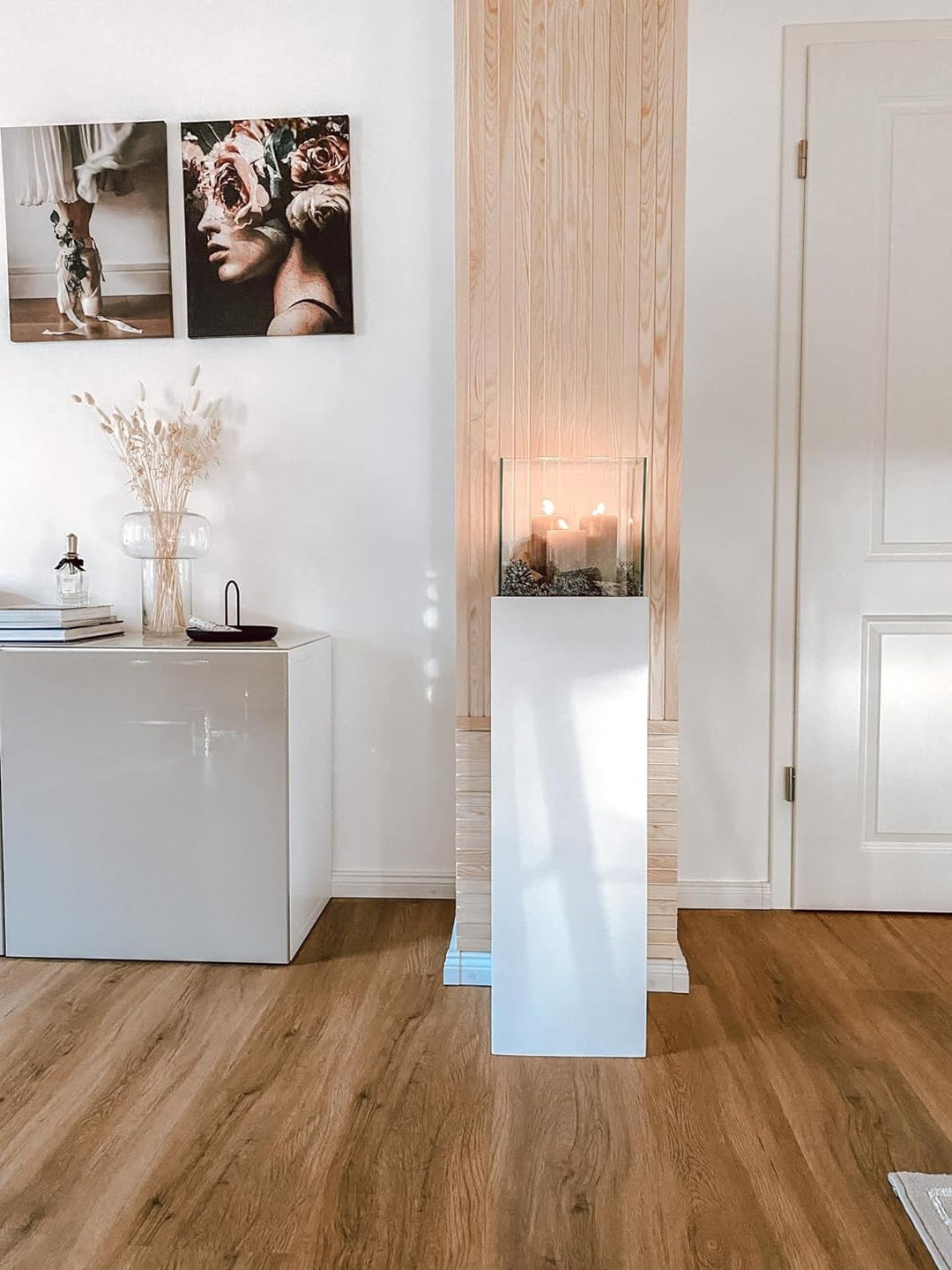Windlicht-Säule Kerzenständer Deko-Laterne Candela Weiss Matt 100 cm hoch 25x25x100 cm Weiss Matt, 2
