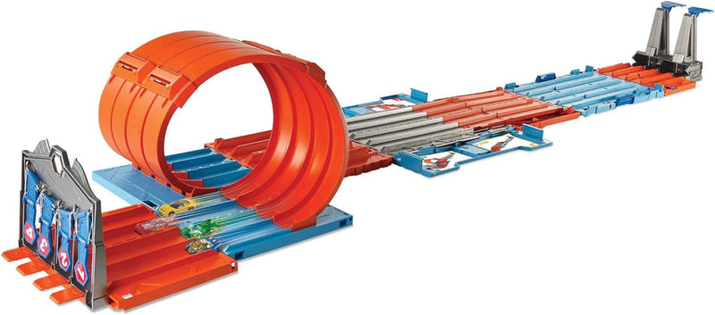 Hot Wheels Bahn Track Builder, Rennkiste (3 Stunts in 1 Set) zum Bauen von Autorennbahnen für Hot Wh