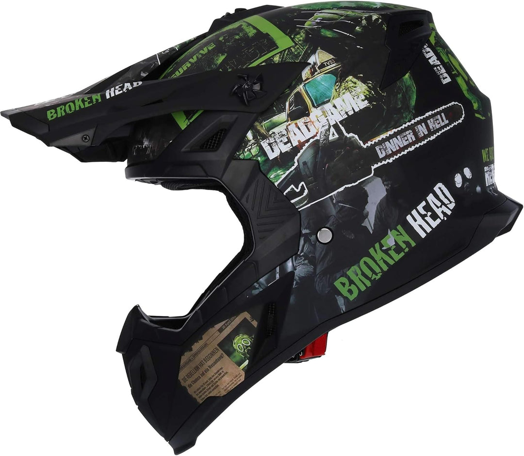 Broken Head Motocross-Helm Resolution - MX-Helm - Supermotohelm L (59-60 cm) Schwarz-Grün, L (59-60