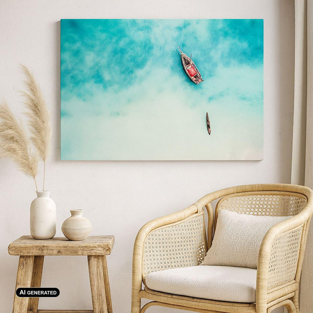 Bilder auf Leinwand 100x70cm Leinwandbild Insel Boot Schiff Ozean Gross Wanddeko Bild Schlafzimmer K