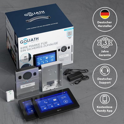 GOLIATH Basic Video Türsprechanlage, 2 Draht Bus, 2X 7 Monitor, Aufputz Türklingel mit Kamera, Gegen
