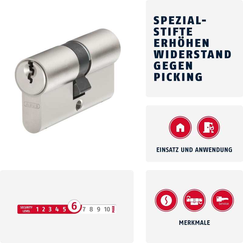 ABUS Profil-Zylinder E30NP 30/45 mit 5 Schlüsseln, 59810, 30/45