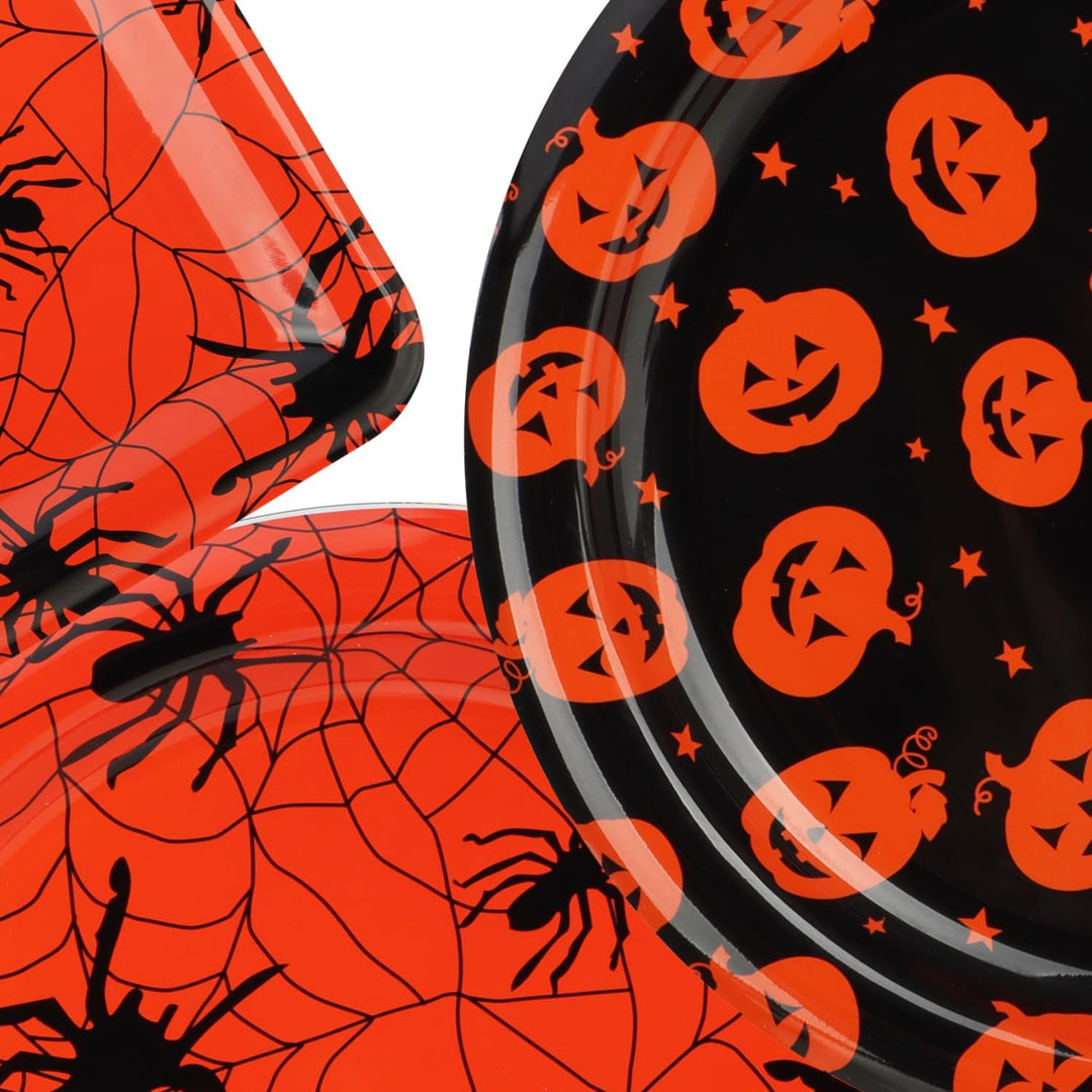 com-four® 15x Dekoteller Halloween - hochwertige, wiederverwendbare Kunststoffteller im Spinnen- und