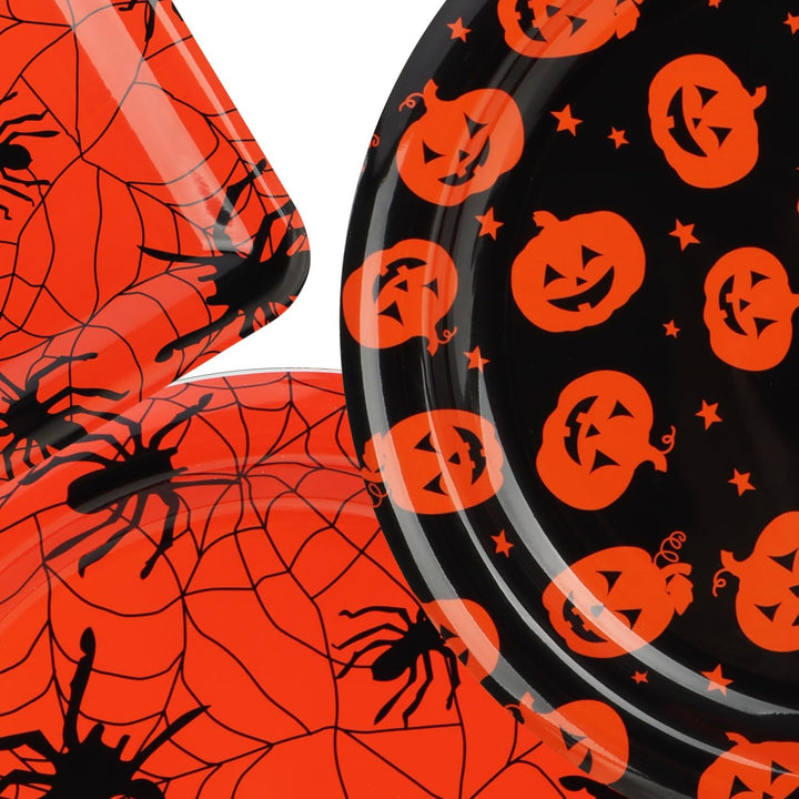 com-four® 15x Dekoteller Halloween - hochwertige, wiederverwendbare Kunststoffteller im Spinnen- und