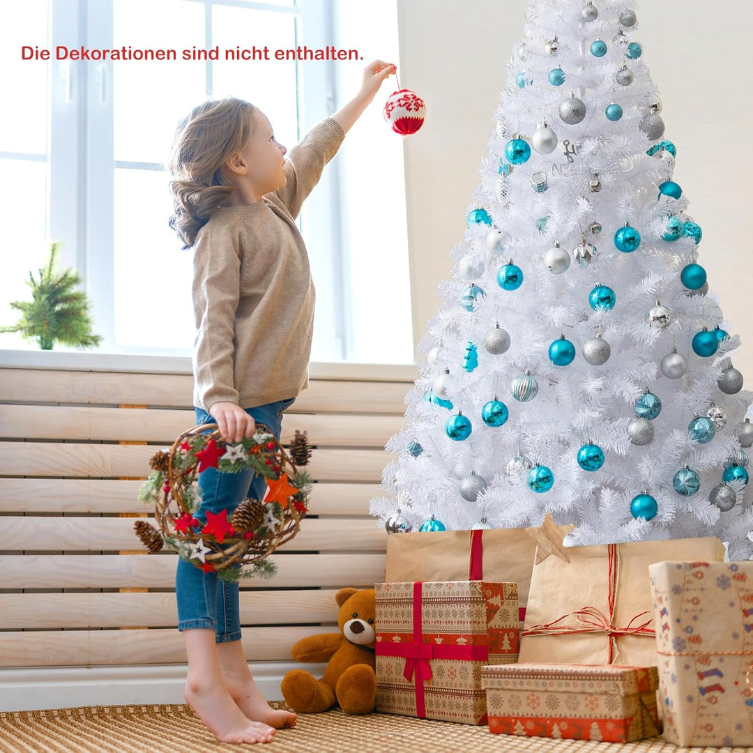 GOPLUS 150/180/210/240cm Weihnachtsbaum Weiss, Festliche Weihnachtdekoration für Zuhause, Weisser Ta