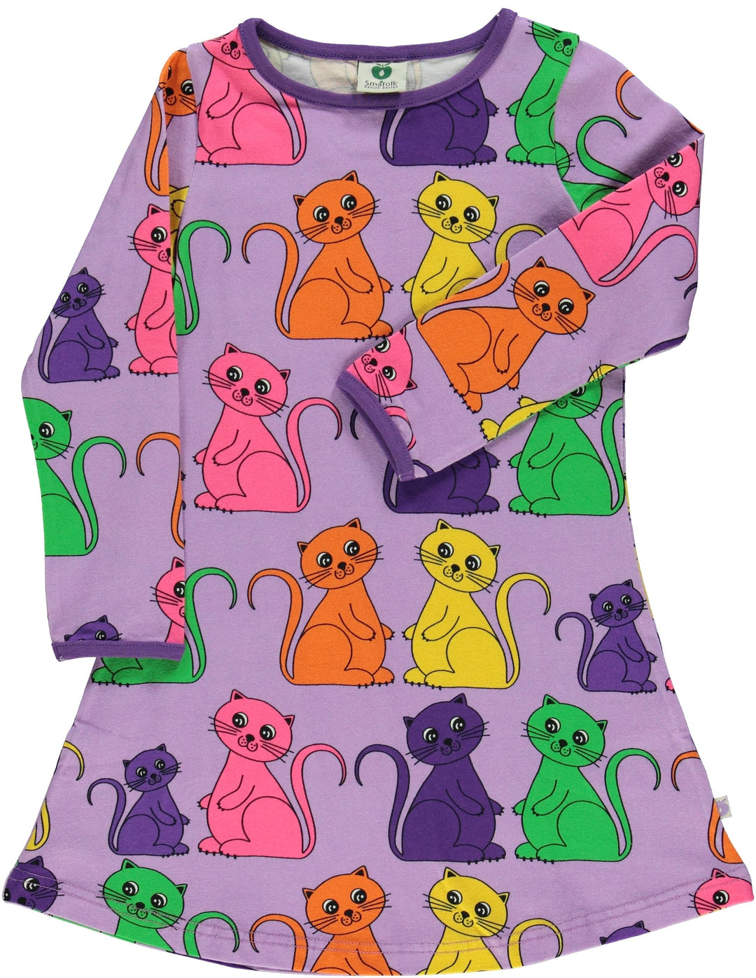 Småfolk Mädchen Ls. Cat Dress 3-4 Jahre Viola, 3-4 Jahre Viola