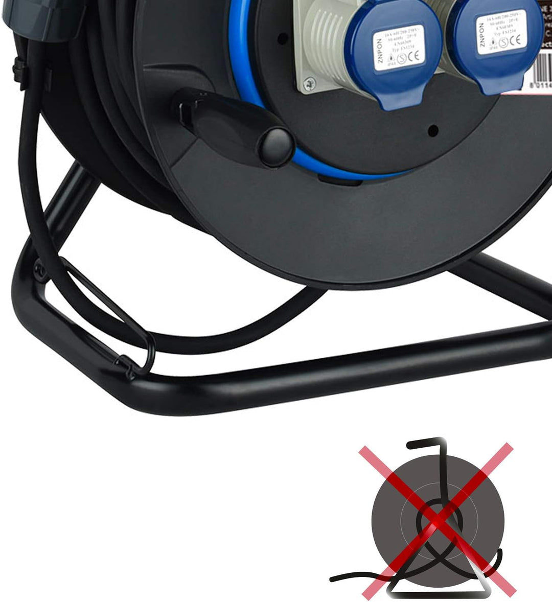 Electraline 49050 Kabeltrommel, mit gummiertem Kabel, 30 m, 2 IEC-Steckdosen, Schwarz / Blau 3G1,5,