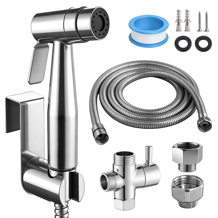 Bidet Handbrause Set, Hand Gehalten Bidet Sprayer Edelstahl mit Ventil T-Adapter (G1/2''-3/8''), 150
