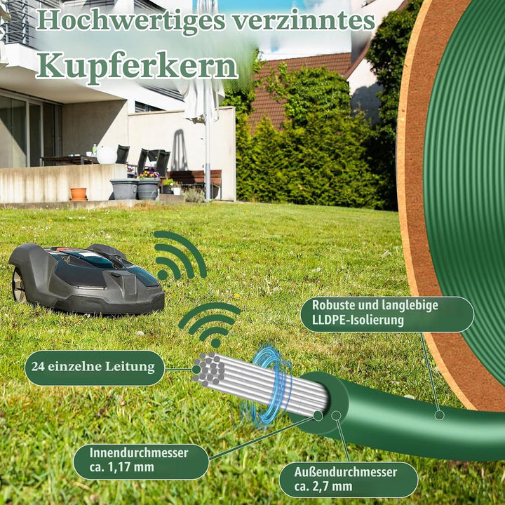 100m Begrenzungskabel Mähroboter + 50 Erdnägel + 10 Kabelverbinder Wasserdicht + 10 Abzweigverbinder