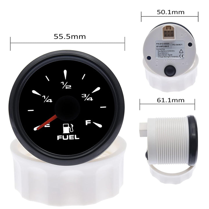 KAOLALI Kraftstoffanzeige, Kraftstoffstandsanzeige 52 mm 0-190ohm 240-33ohm Universal für Auto Boot