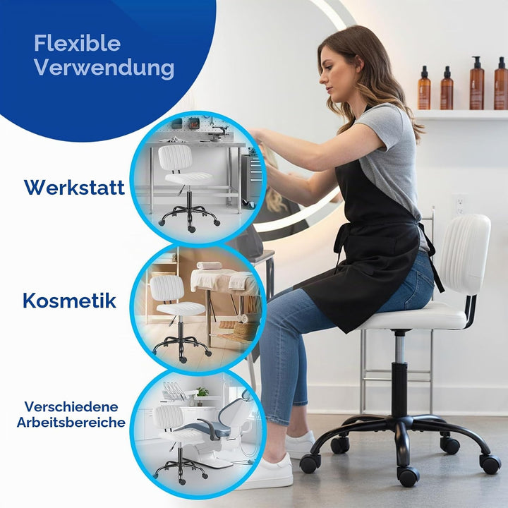 Ergonomischer Rollhocker mit Rückenlehne Arbeitshocker Drehhocker Rollhocker 360° drehbar Höhenverst