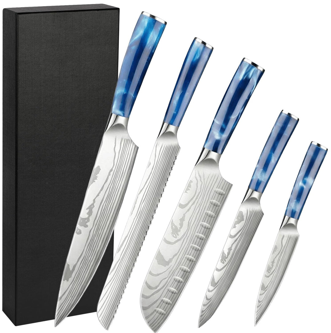 Messerset 5-tlg extrem scharfes Küchenmesser Set mit Ergonomischem Griff, inkl. Kochmesser, Brotmess