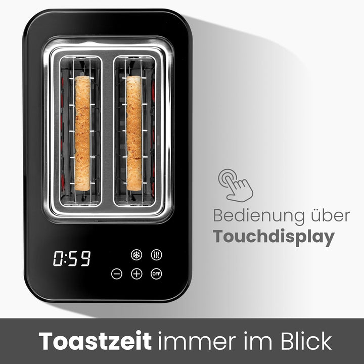 MALMØ Toaster - 900 Watt mit digitalem Timer - Toaster 2 Scheiben - mit Brötchenaufsatz - matt schwa