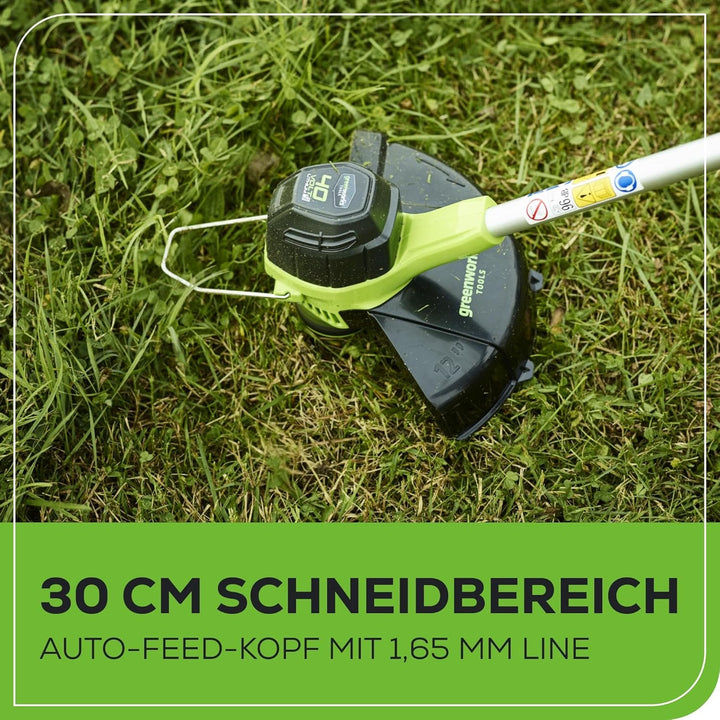 Greenworks 40V Akku Rasentrimmer für mittelgrosse Gärten, höhenverstellbar, 30 cm Schnittbreite, aut