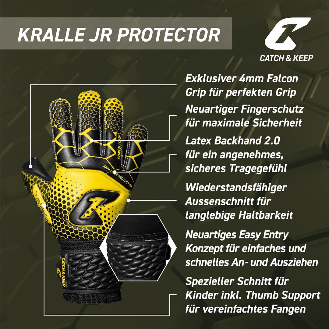 CATCH & KEEP® Protector – Fingerschutz Kinder Torwarthandschuhe - Premium Torhüterhandschuhe für Kin