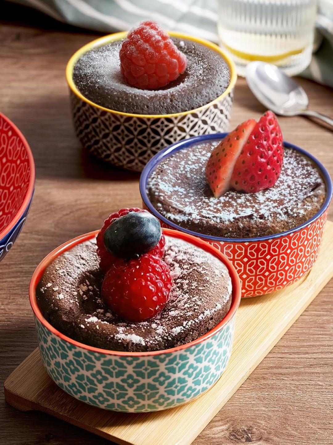 DOWAN Creme Brulee Schälchen mit Deckeln, 6 X 180ml Porzellan Souffle Förmchen Backofenfest, Auflauf