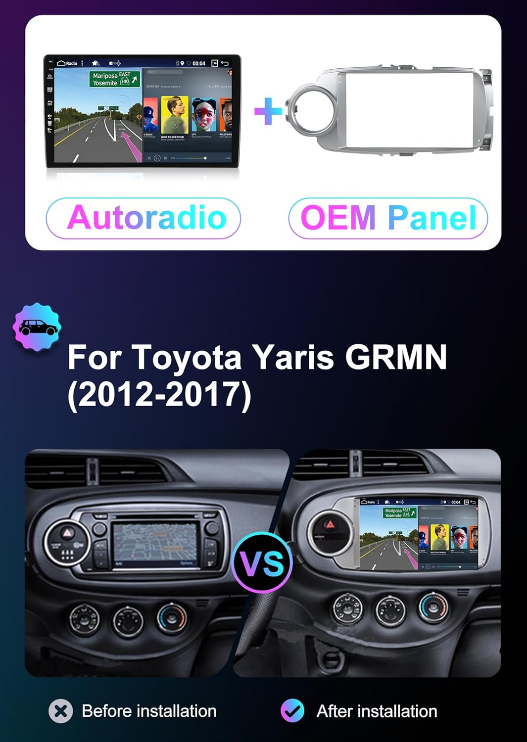 [6GB+128GB] Android 14 Autoradio für Toyota Yaris GRMN （2012-2017）-[Integriertes CarPlay/Android Aut