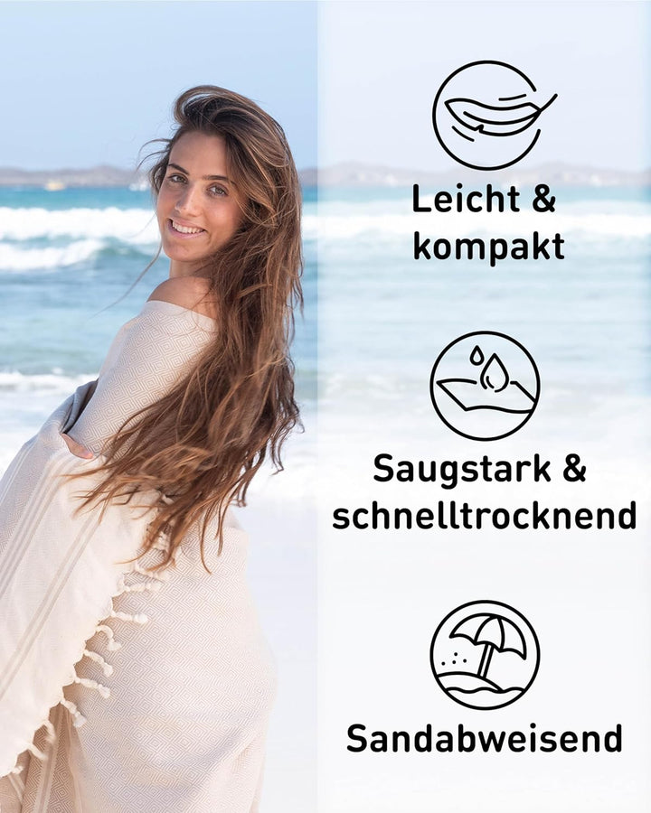 Fit-Flip Hamamtuch aus 100% Baumwolle – saugfähig und schnelltrocknend – türkisches Saunatuch, Stran