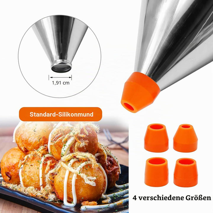 Edelstahl Trichter Octopus Kugeln Werkzeuge 1,2L Pfannkuchen Teigspender mit 4 Leckdüsen Kuchen Cupc