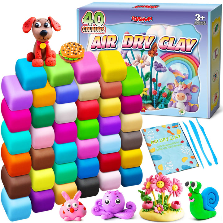Modelliermasse Lufttrocknend, 40 Farben Lufttrockener Magischer Knete für Kinder, Air Dry Clay, 40 F