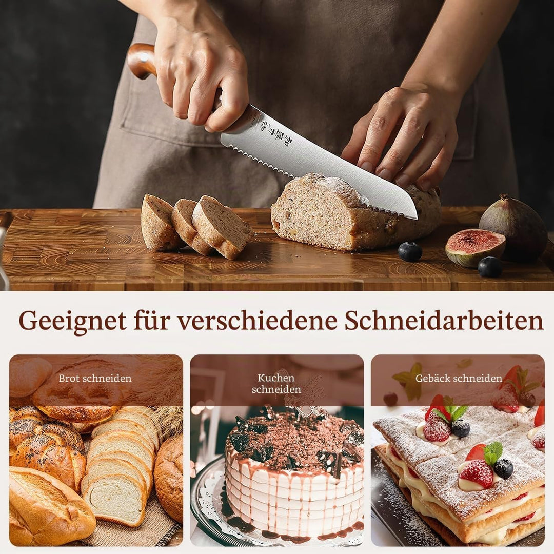 HEZHEN 21,5 cm Gezahntes Brotmesser, Rostfreier Stahl Wellenschlif Kuchenmesser, Gezackte Klinge Säg