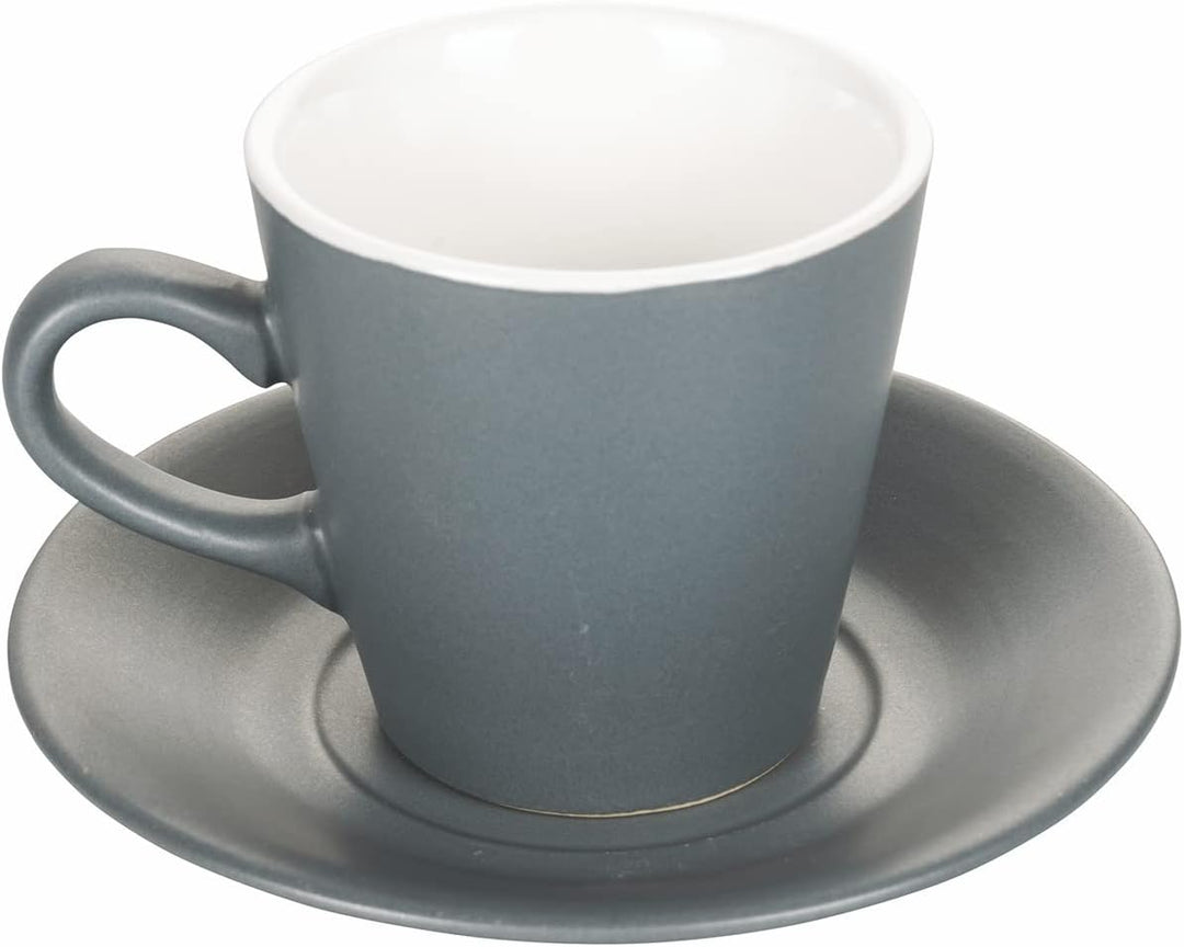 Villa d’Este Home Tivoli Shade of Stones Espressotassen mit Untertasse aus Steinzeug, Holzständer, 6