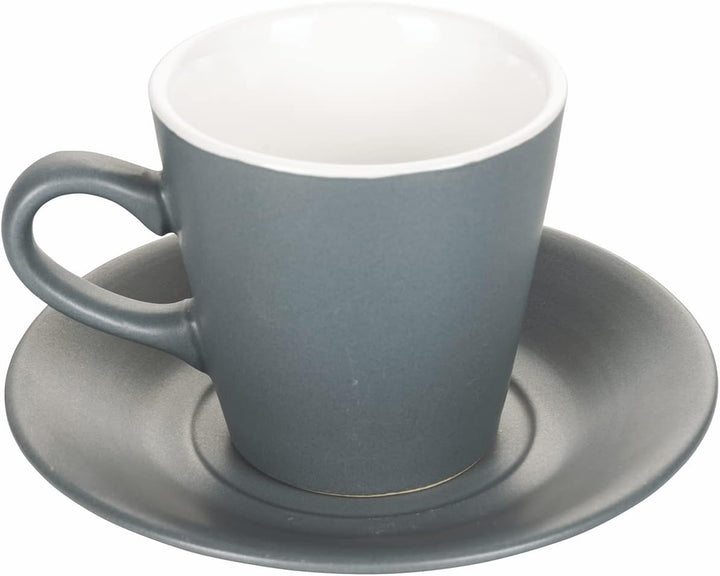 Villa d’Este Home Tivoli Shade of Stones Espressotassen mit Untertasse aus Steinzeug, Holzständer, 6