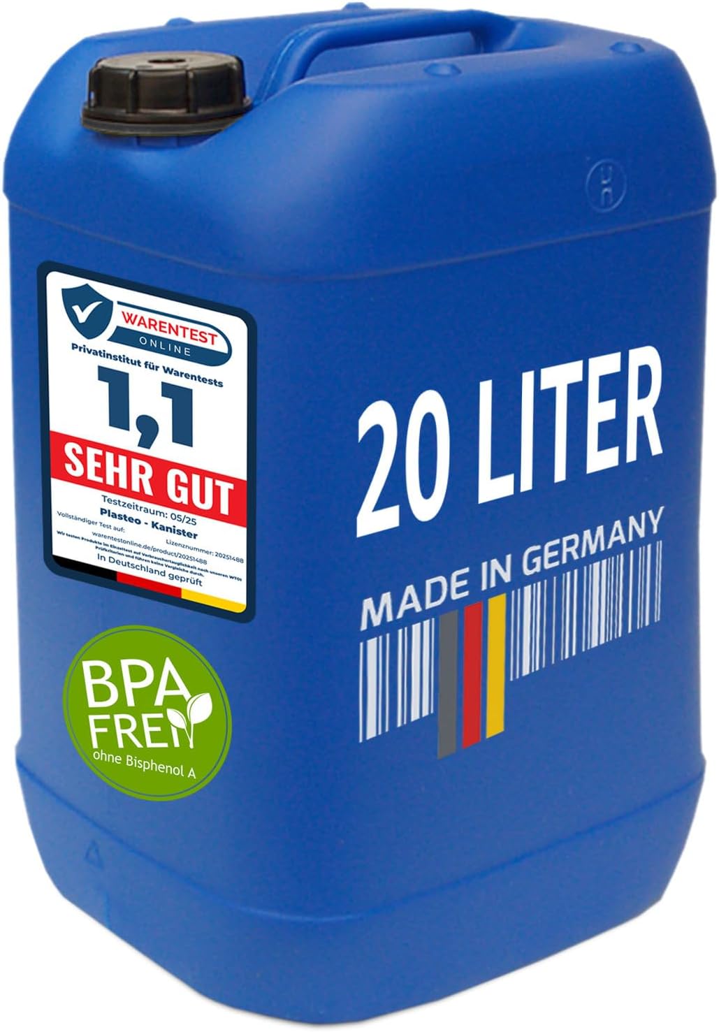 plasteo 20 Liter Getränke Wasserkanister mit 1 Hahn und Schraubdeckel (DIN 61), Blau 2x 20L, 2x 20L