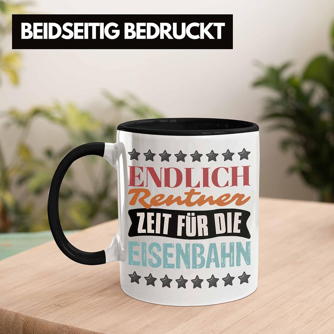 Trendation - Eisenbahner Tasse Geschenk für Modelleisenbahn-Fans Geschenkidee Endlich Rente Zeit für