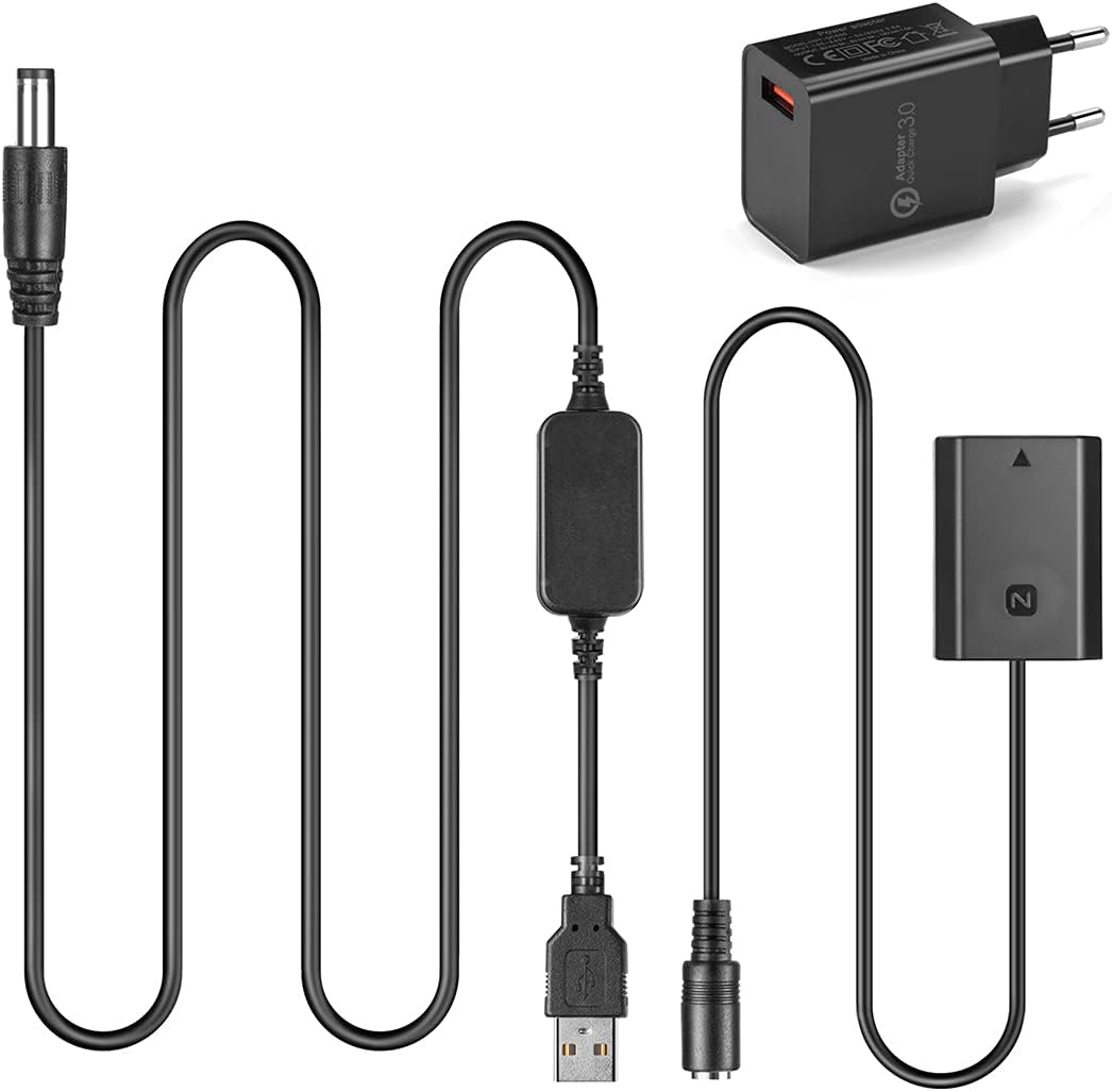 Raeisusp AC-FZ100 USB-Kabel + NP-FZ100 FZ100 VG-C3EM Dummy-Batterie + QC 3.0 Adapter für Sony Alpha