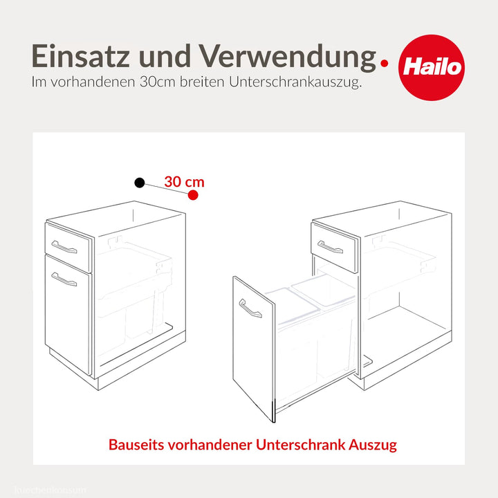 Hailo Abfallsammler 2x7+15 L Terzett | Einbau-Abfallsystem für Schränke | Küchen-Mülleimer mit 3fach
