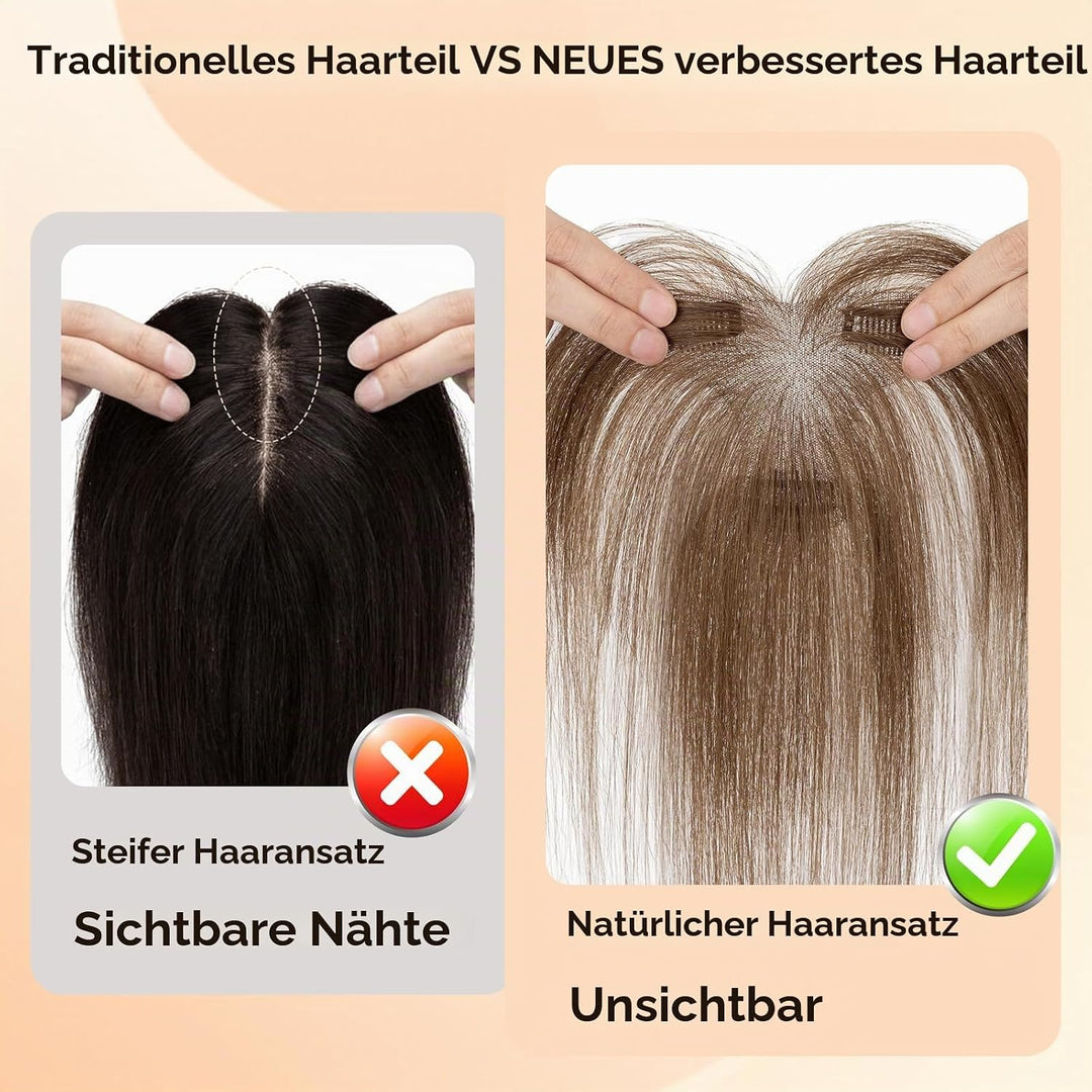 S-noilite Echthaar Toupets für Frauen Hellbraun - 9x12cm T-Sharp Haar Toppers Clip in Haarteile Echt