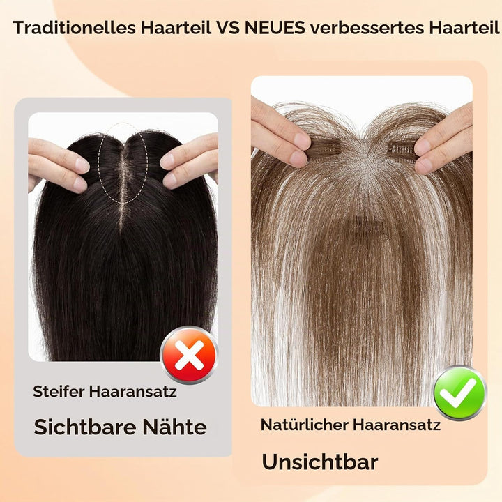 S-noilite Echthaar Toupets für Frauen Hellbraun - 9x12cm T-Sharp Haar Toppers Clip in Haarteile Echt