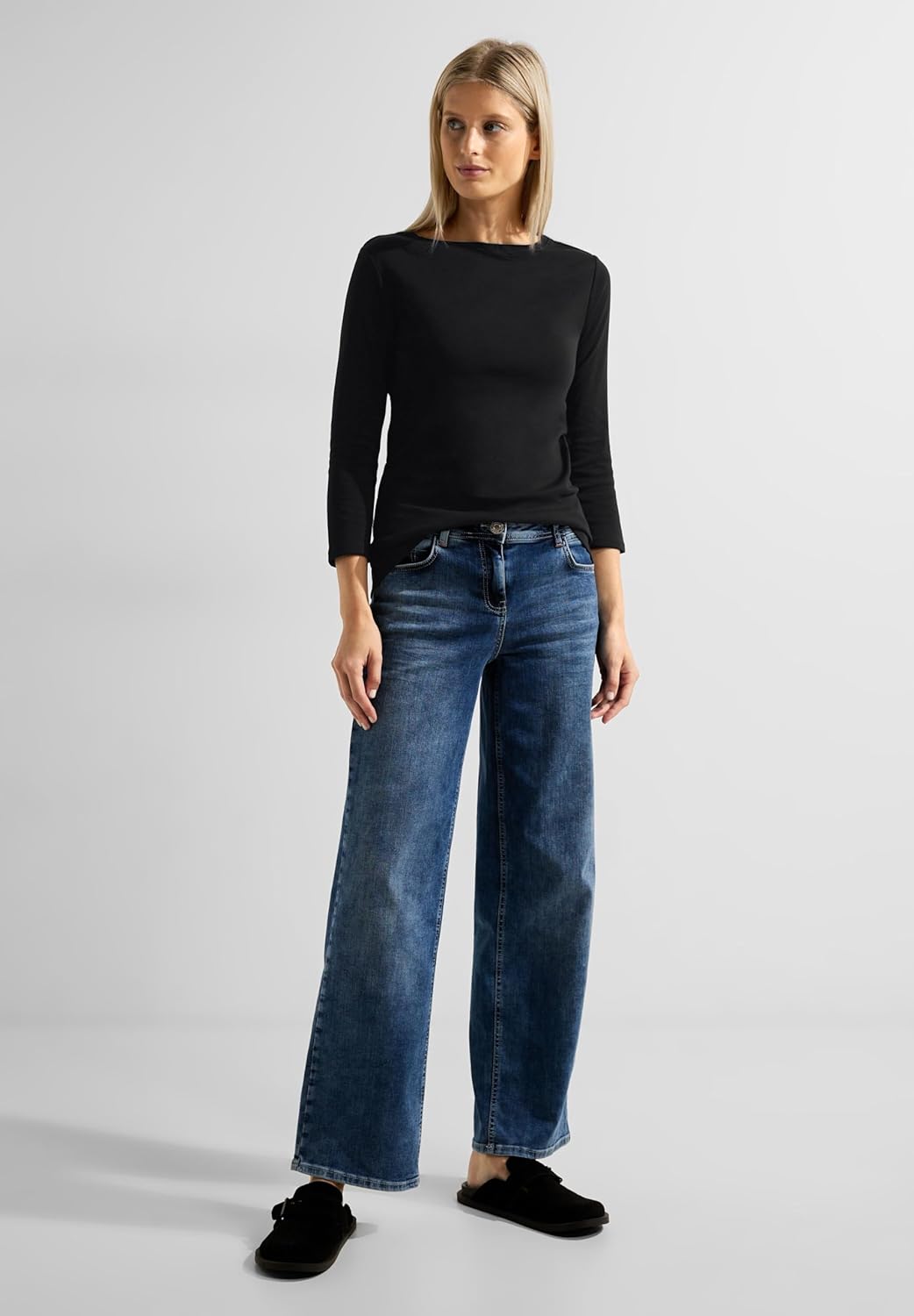 Cecil Women's Basic Cotton Shirt, Boat Neckline XS Schwarz_old Version, XS Schwarz_old Version