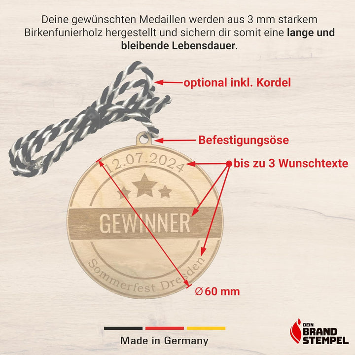 200 personalisierte Holzmedaillen - Laufveranstaltungen - Radsport - Vereine - Schule - Auszeichnung