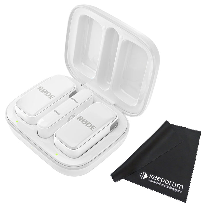 Rode Wireless Micro Drahtloses Mikrofon-System USB-C Weiss für Smartphones mit keepdrum Mikrofasertu