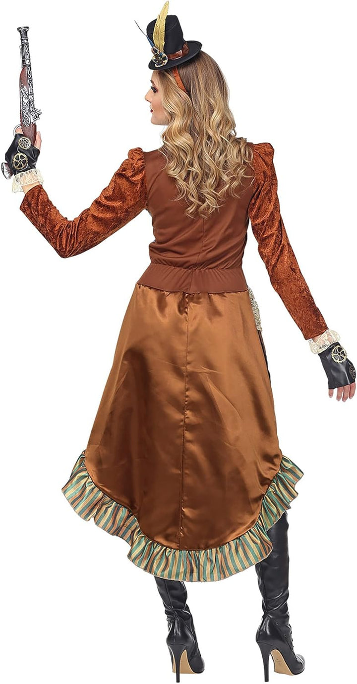 "STEAMPUNK" (dress with choker, fingerless gloves, mini top hat) - (M), M