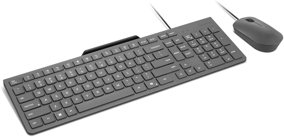 Lenovo 310 USB-A Combo Tastatur und Maus mit Kabel (Roter optischer Sensor, 2000 DPI, 3 Tasten, Scro