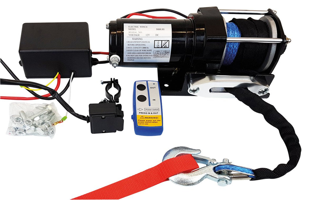 Berger + Schröter | 12V Seilwinde mit Funkfernbedienung, 2722 kg Zugkraft, Synthetikseil 12m, für Qu