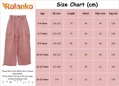 Rolanko Mädchen Cargohose, Baumwoll Baggy Hose mit Elastischer Taille und Mehreren Taschen für Kinde