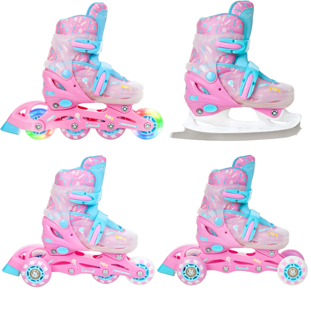 4in1 Inlineskates/Triskates/Rollschuhe/Schlittschuhe Raven Loret/Lia verstellbar mit LED Leuchtrad 2