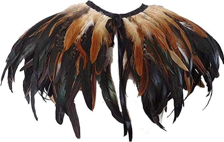 keland Frauen natürliche echte Feder Poncho Kragen Cape Stola Schal Gelb, Gelb
