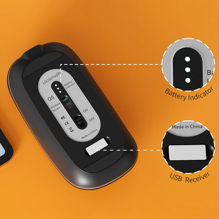 Uiosmuph Q5 Kabellos Maus, Wiederaufladbar Funkmaus 2.4G Leise Funkmaus Ultra Dünn Wireless Computer