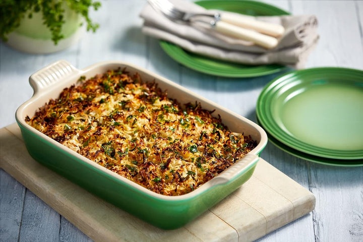 Le Creuset Rechteckige Auflaufform Tradition aus Steinzeug, 26 cm, 2.4 Liter, Bamboo, 71102264080001