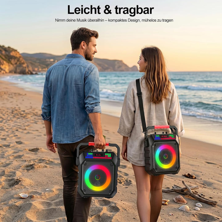 Karaoke Maschine mit 2 Mikrofone, Tragbaren Bluetooth Lautsprecher Box für Erwachsene/Kinder mit Lic